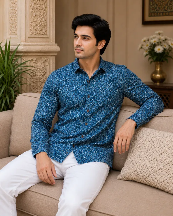 Blue_Pure_Cotton_Shirt_For_Men