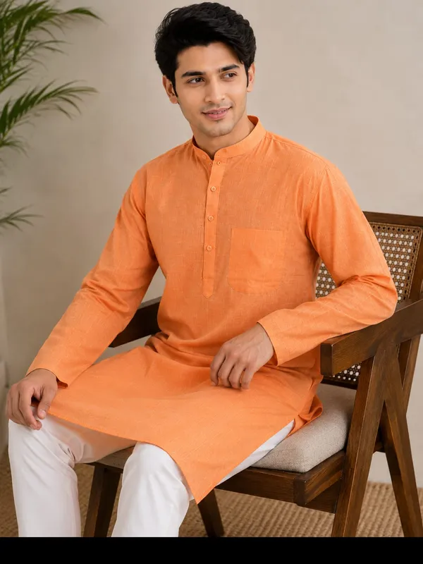 Pure_Cotton_Kurta_Long_Full__Sleeves_Orange
