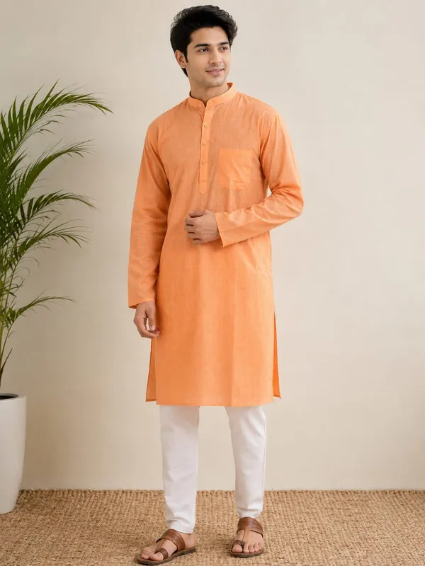 Pure_Cotton_Kurta_Long_Full__Sleeves_Orange