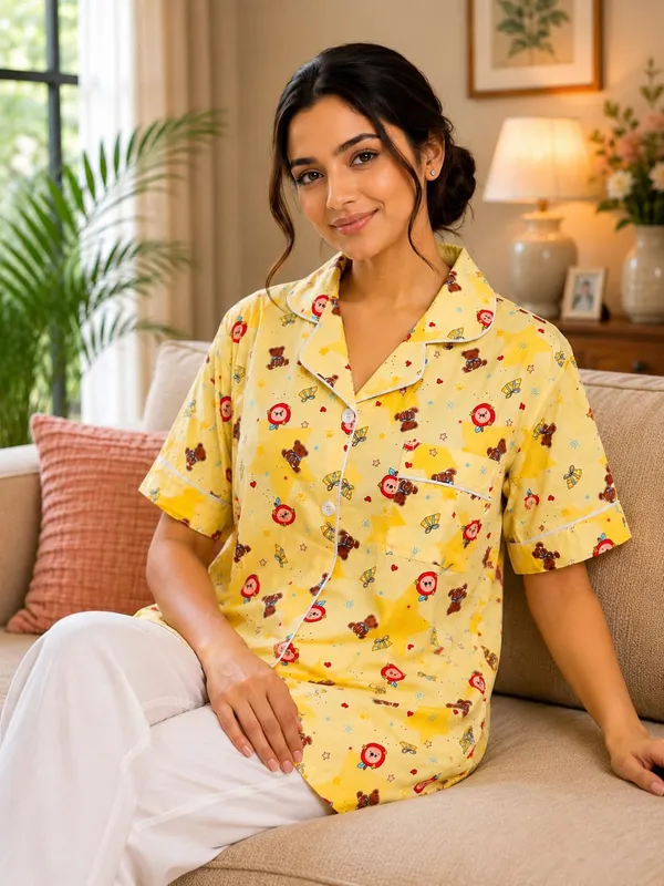 Yellow_Cotton_Poly_Night_Suit_For_Women