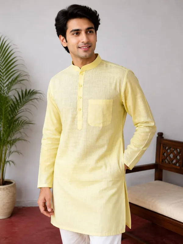 Pure_Cotton_Kurta_Long_Full_Sleeves_Yellow