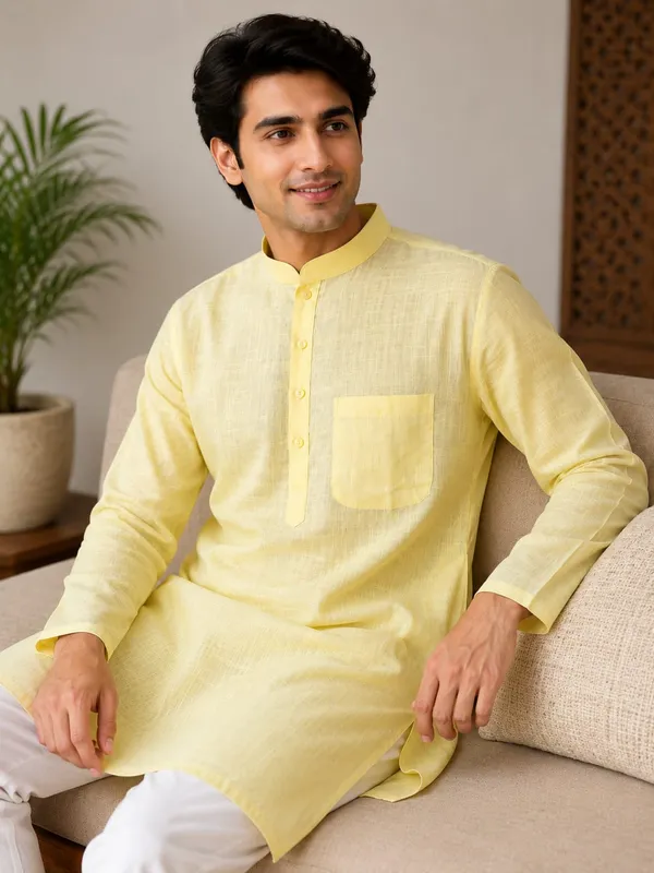 Pure_Cotton_Kurta_Long_Full_Sleeves_Yellow
