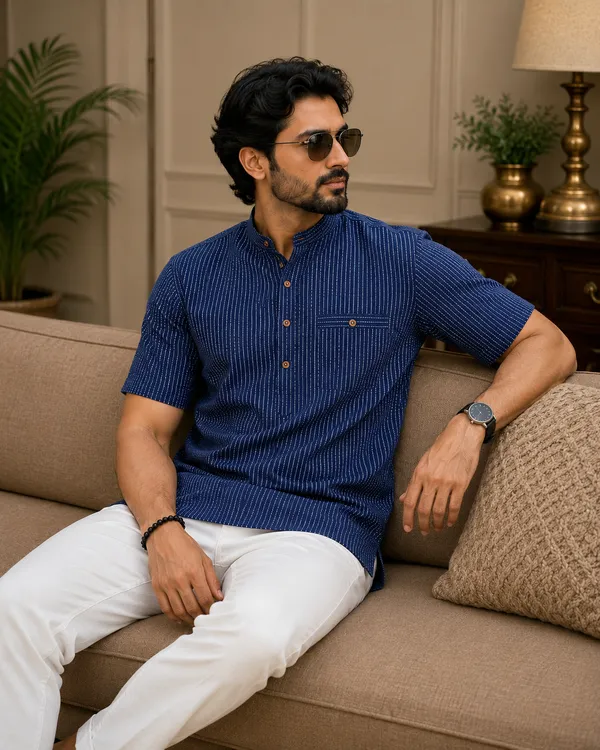Blue_Pure_Cotton_Kurta_For_Men