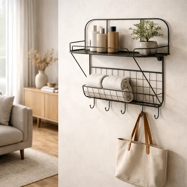Metal_Wall_Mounted_Shelf_With_Hooks_And_Basket