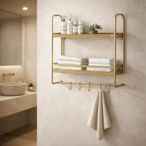 Metal_Two_Tier_Wall_Mounted_Shelf_With_Hooks