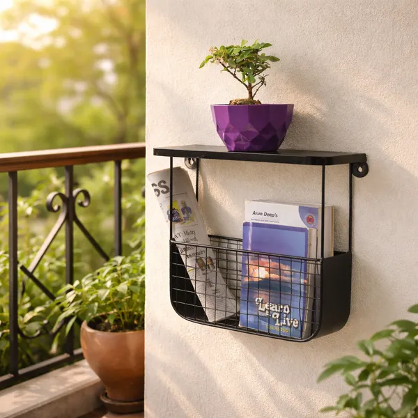 Metal_Wall_Mounted_Magazine_Rack_With_Shelf