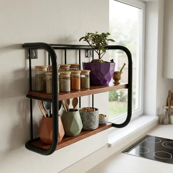 Metal_Wood_Two_Tier_Wall_Mounted_Kitchen_Storage_Shelf