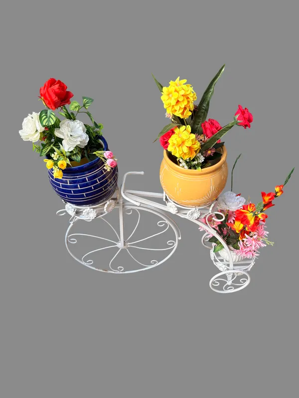 White_Metal_Vintage_Bicycle_Design_Plant_Stand