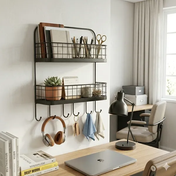 Metal_Two_Tier_Wall_Mounted_Shelf_With_Hooks