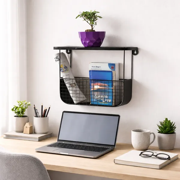 Metal_Wall_Mounted_Magazine_Rack_With_Shelf