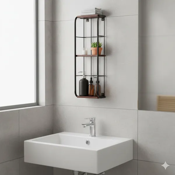 Metal_Wire_Wood_Panel_Wall_Mounted_Shelf