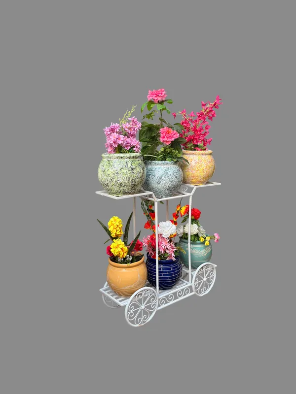 White_Metal_Cart_Design_Two-Tier_Plant_Stand