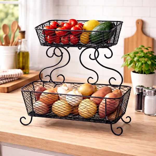 Metal_Scrollwork_Two-Tier_Fruit_And_Vegetable_Basket