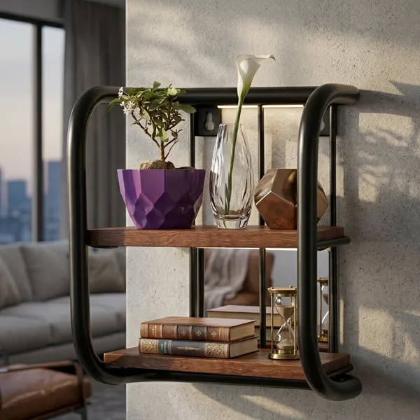 Metal_Wood_Two_Tier_Wall_Mounted_Kitchen_Storage_Shelf