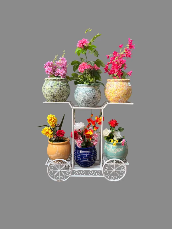 White_Metal_Cart_Design_Two-Tier_Plant_Stand