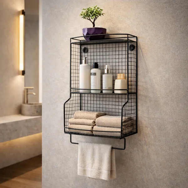 Metal_Wire_Wall_Mounted_Bathroom_Storage_Rack_With_Towel_Bar