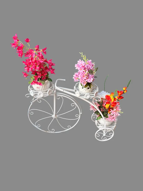 White_Metal_Vintage_Bicycle_Design_Plant_Stand