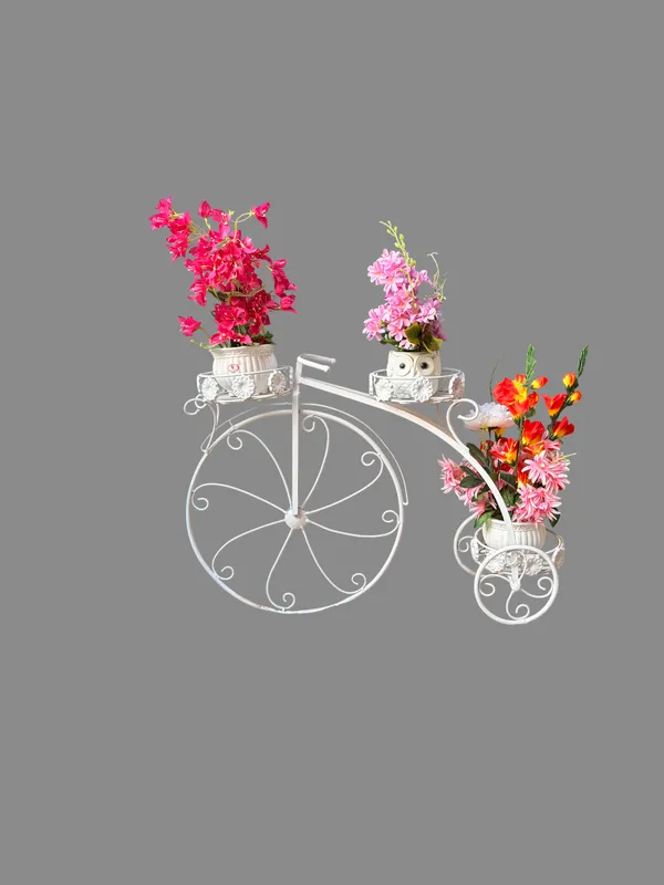 White_Metal_Vintage_Bicycle_Design_Plant_Stand