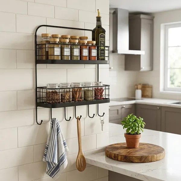 Metal_Two_Tier_Wall_Mounted_Shelf_With_Hooks