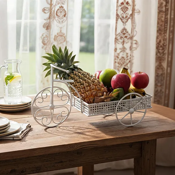 White_Metal_Tricycle_Design_Fruit_Stand