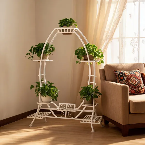 White_Metal_Arch_Design_Plant_Stand