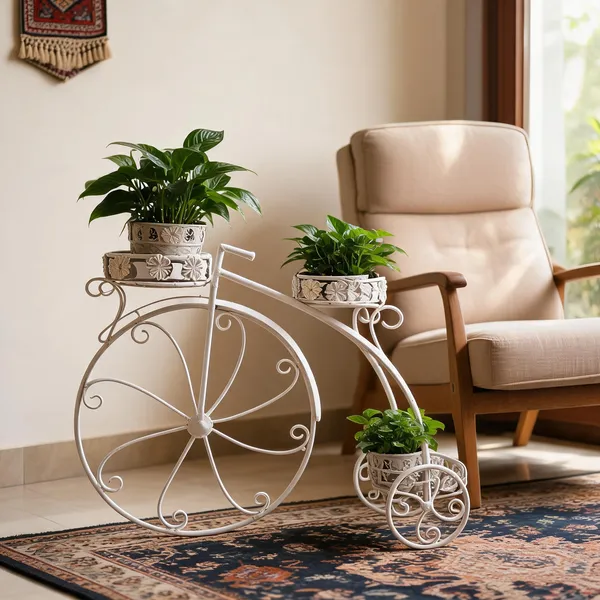 White_Metal_Vintage_Bicycle_Design_Plant_Stand