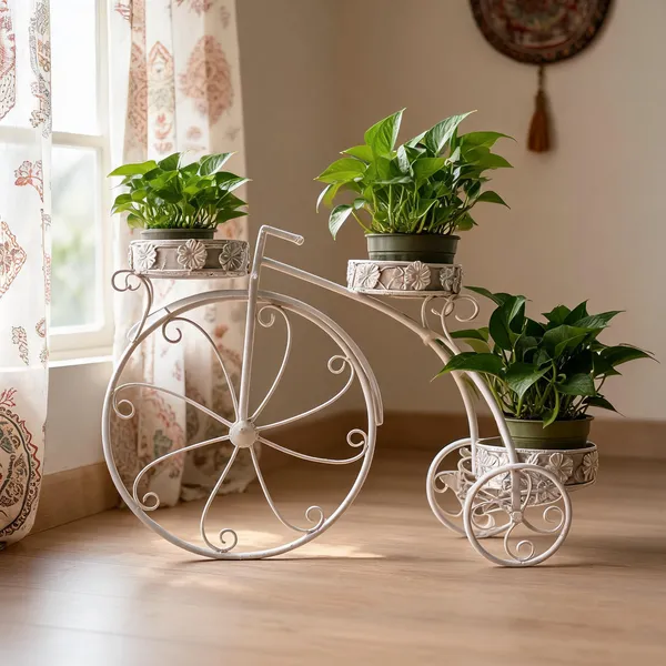 White_Metal_Vintage_Bicycle_Design_Plant_Stand