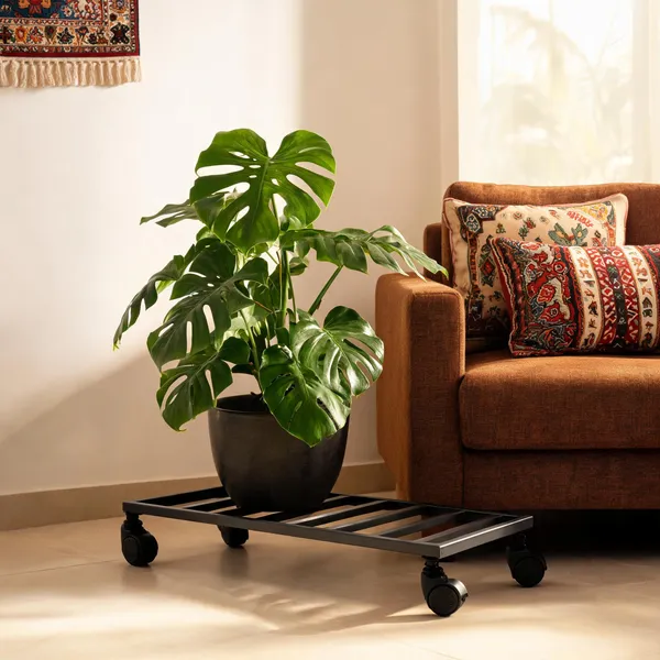 Black_Metal_Rectangular_Wheeled_Plant_Stand