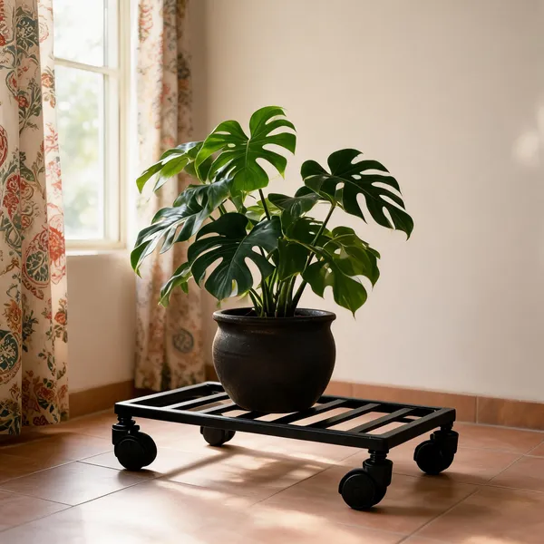 Black_Metal_Rectangular_Wheeled_Plant_Stand