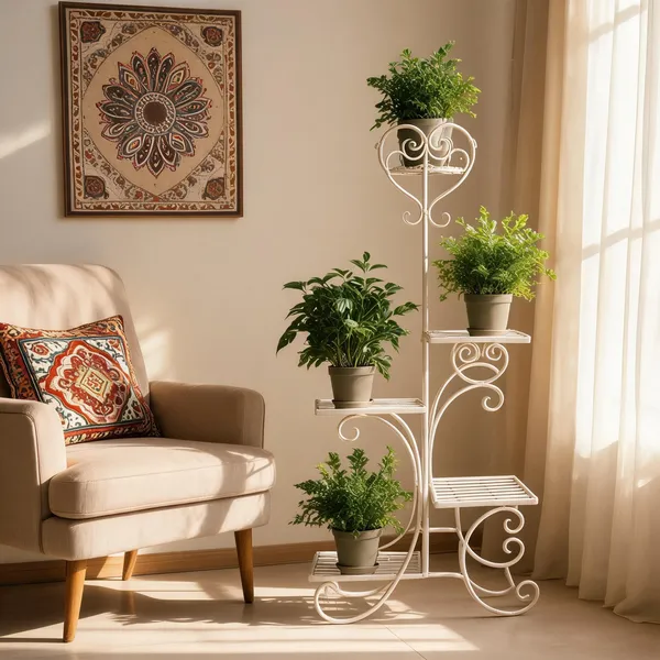 White_Metal_Scrollwork_4-Tier_Plant_Stand