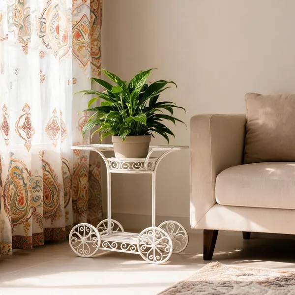 White_Metal_Cart_Design_Two-Tier_Plant_Stand