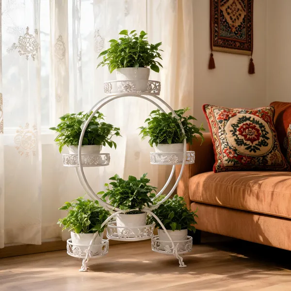 White_Metal_Round_Multi-Tier_Plant_Stand