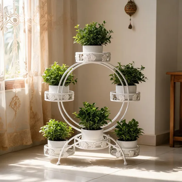 White_Metal_Round_Multi-Tier_Plant_Stand