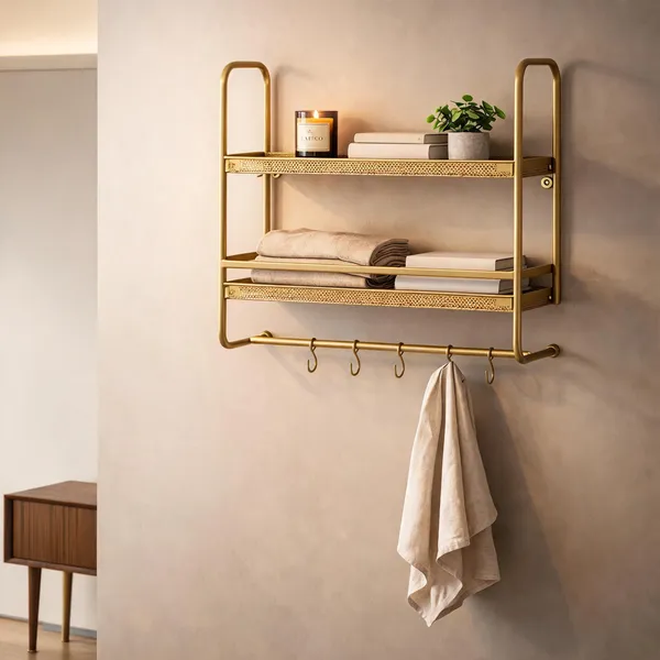 Metal_Two_Tier_Wall_Mounted_Shelf_With_Hooks