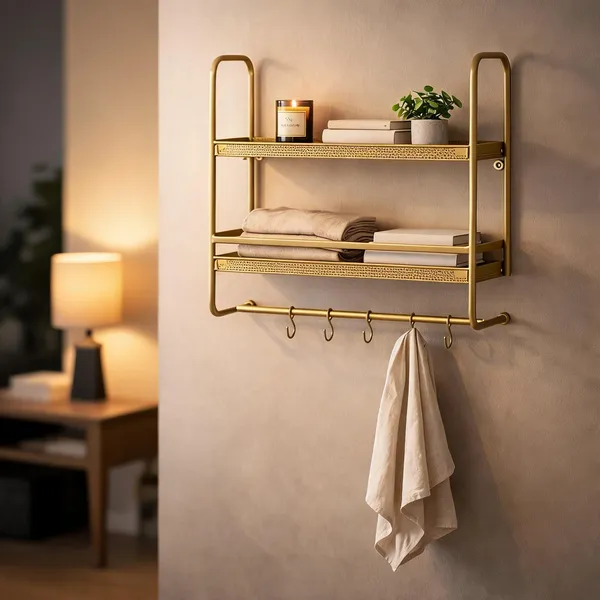 Metal_Two_Tier_Wall_Mounted_Shelf_With_Hooks