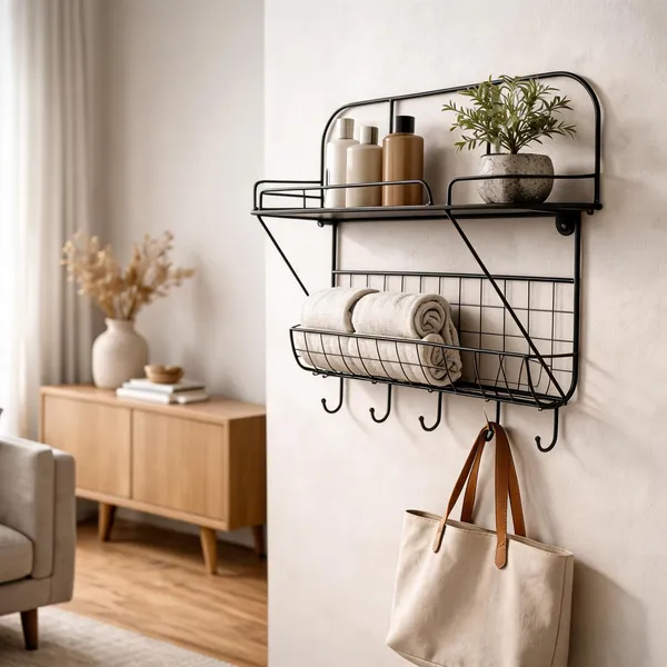 Metal_Wall_Mounted_Shelf_With_Hooks_And_Basket