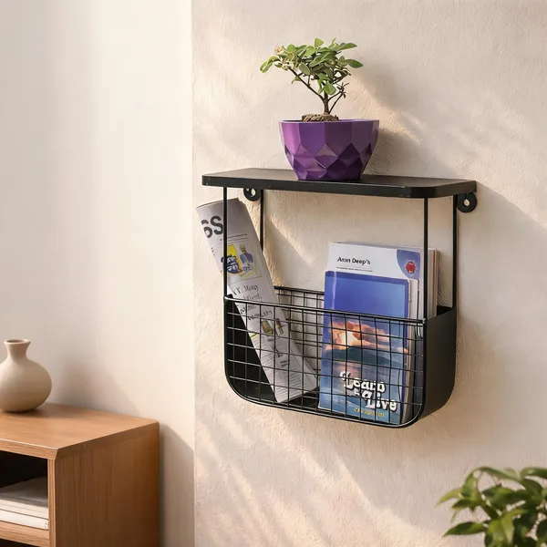 Metal_Wall_Mounted_Magazine_Rack_With_Shelf