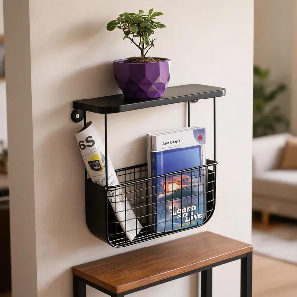 Metal_Wall_Mounted_Magazine_Rack_With_Shelf