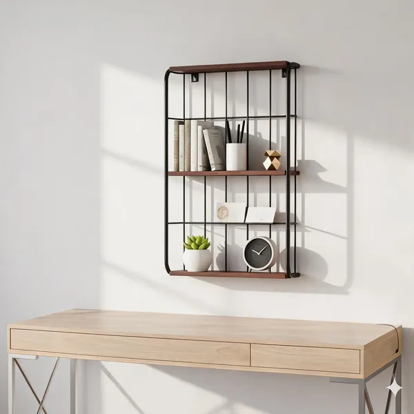 Metal_Wire_Wood_Panel_Wall_Mounted_Shelf