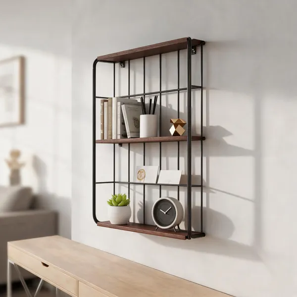 Metal_Wire_Wood_Panel_Wall_Mounted_Shelf