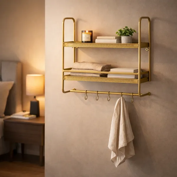 Metal_Two_Tier_Wall_Mounted_Shelf_With_Hooks