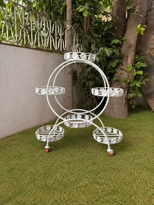 Metal_Round_Multi-Tier_Wheeled_Plant_Stand