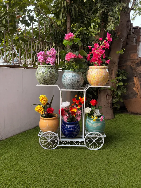 White_Metal_Cart_Design_Two-Tier_Plant_Stand
