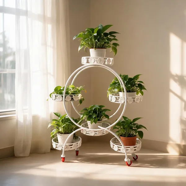 Metal_Round_Multi-Tier_Wheeled_Plant_Stand