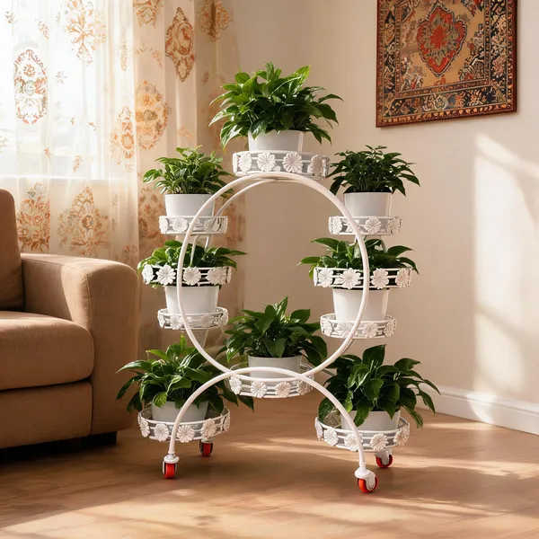 Metal_Round_Multi-Tier_Wheeled_Plant_Stand
