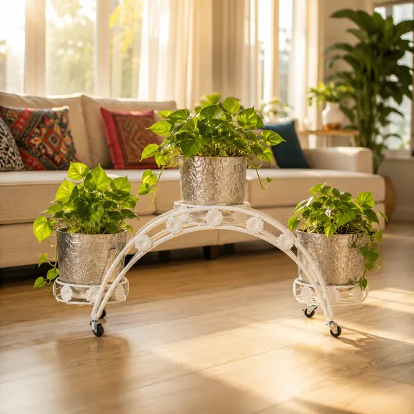 Metal_Arch_Design_3_Pot_Planter_Stand_With_Wheels