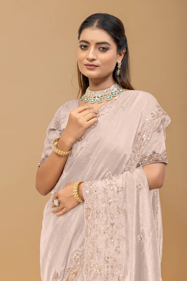 Beige_SareeFendi_Silk_Work:_Beads_Sequence_Cutdana_Threadwork__And_Zari_Theadwork_For_Women