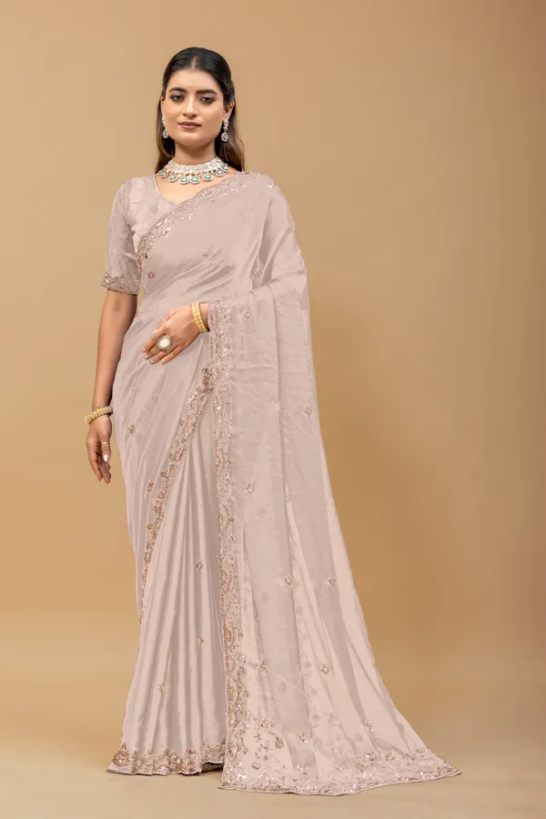 Beige_SareeFendi_Silk_Work:_Beads_Sequence_Cutdana_Threadwork__And_Zari_Theadwork_For_Women