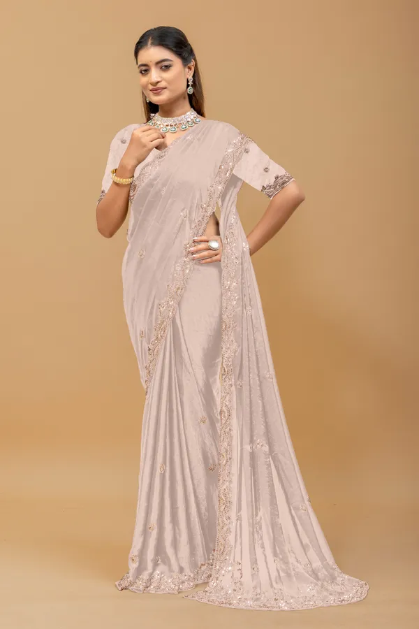 Beige_SareeFendi_Silk_Work:_Beads_Sequence_Cutdana_Threadwork__And_Zari_Theadwork_For_Women