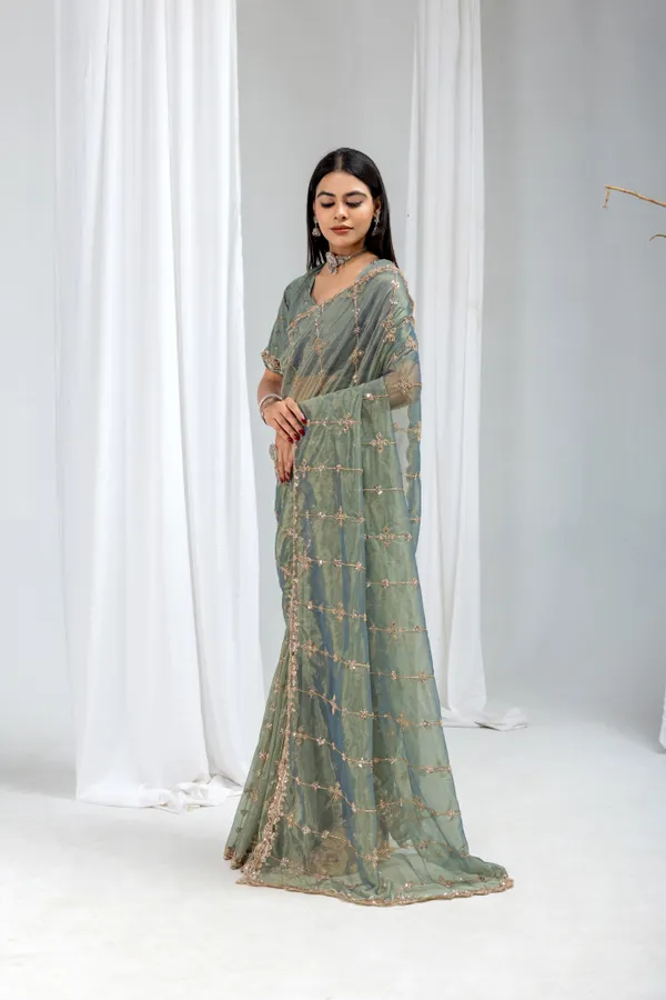 ASY_GRY_SareeOrgenza_Net_Work:_Beads_Sequence_Cutdana_Threadwork__And_Zari_Theadwork_For_Women